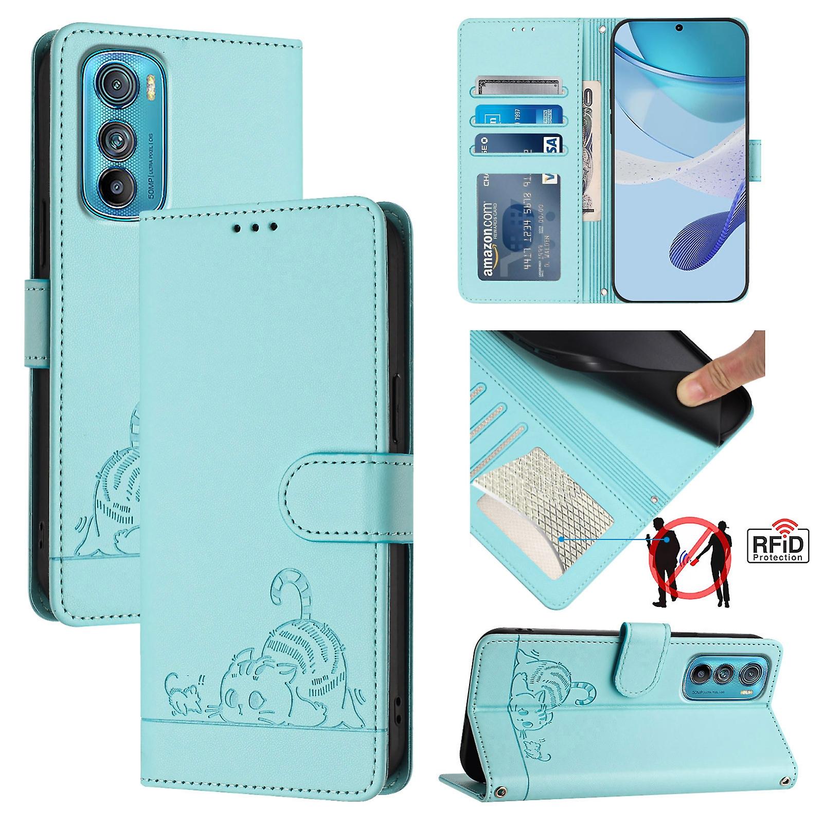 Cat Pattern PU tok Motorola Edge 30-hoz