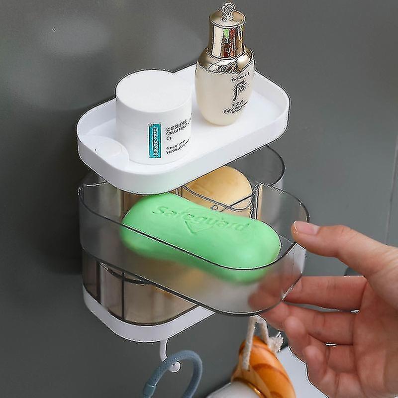 Three Layer Rotary Soap Box With Storage Hook Toilet Soap Storage Rack Hole Free Wall Mounted Draina