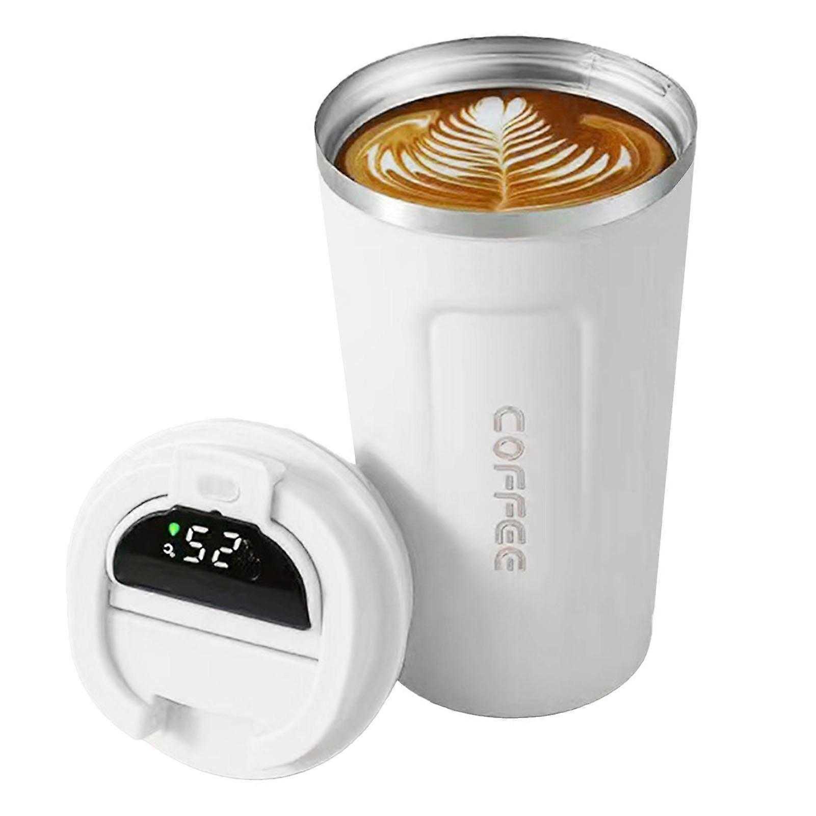 Portable 304 Stainless Steel Insulation Cup with Smart Temperature Display - Sleek Design, Pure Color, for Coffee Lovers(380ml-White)