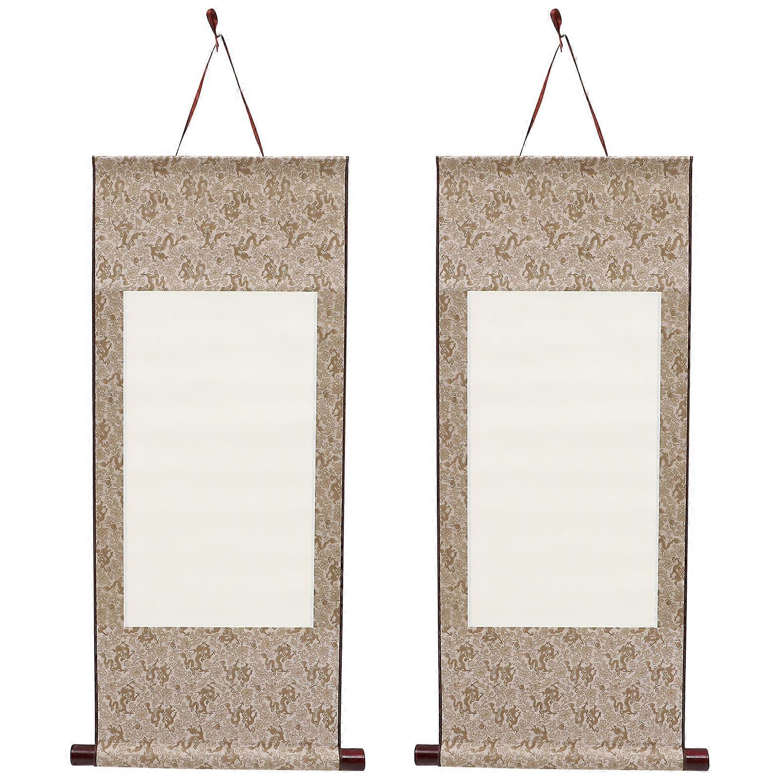 2pcs Blank Mounting Hanging Scroll Chinese Paper Art Wall Scroll for Calligraphy