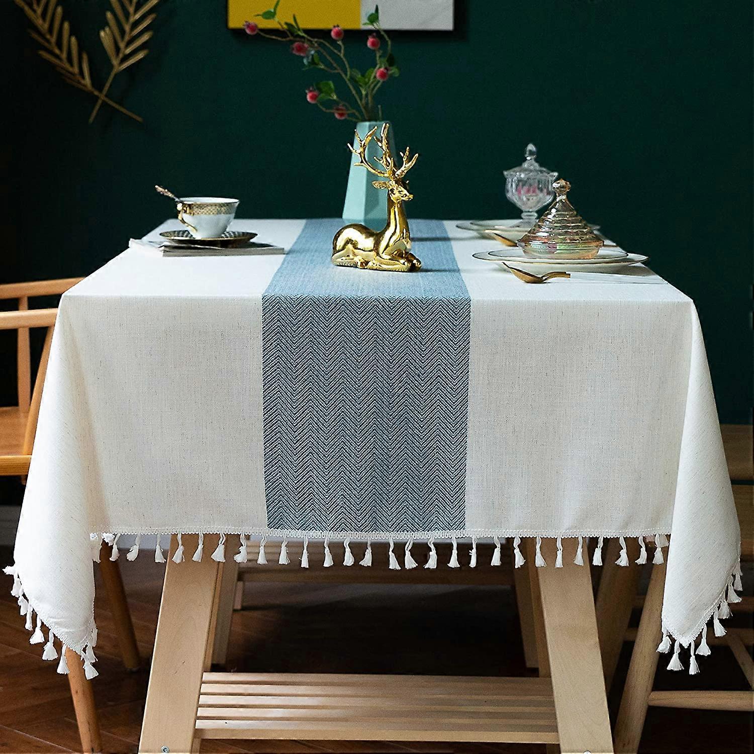 Tablecloth for Dining Table Rustic Farmhouse Kitchen Table Cloth Coffee Table Cover, Cotton Linen Fabric Small Rectangle Tablecloths for 6 to 8 Seats,