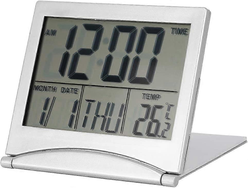 Foldable Portable Digital Alarm Clock Snooze Temperature Calendar LED Display Clock