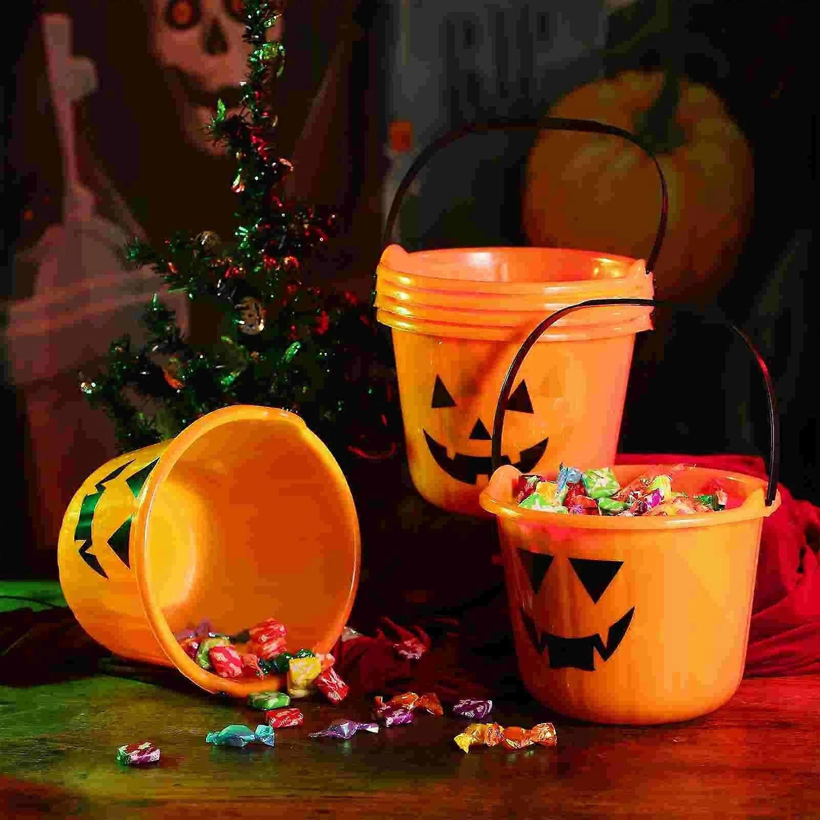 Cabilock 6Pcs Halloween Trick or Treat Pumpkin Bucket Candy Holder Pail Party Favor Basket with Handle Party Supplies (Orange)