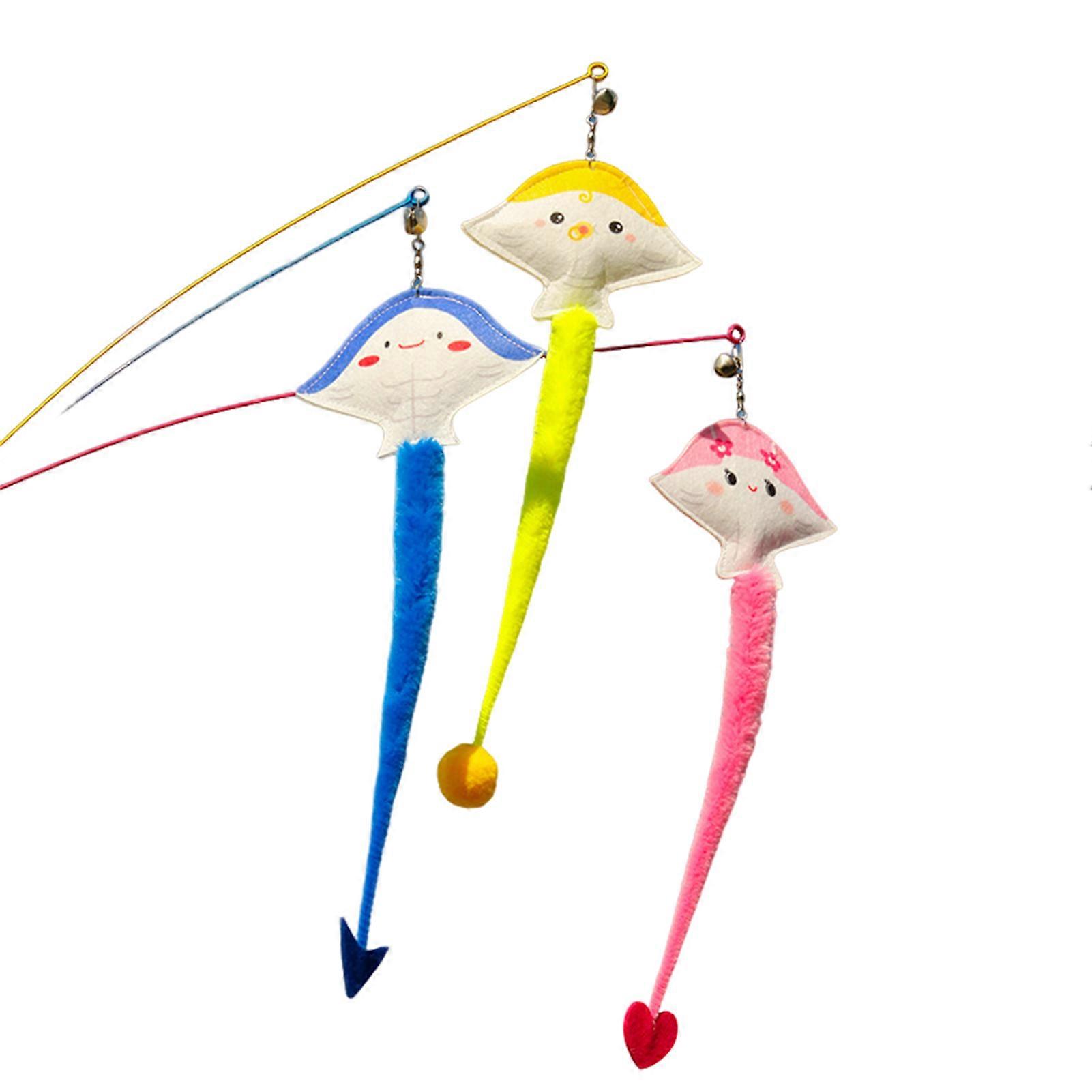 Interactive Devilfish Teaser Cat Stick Long Pole Bite-Resistant with Bell Replacement Head Entertaining Cat Toy