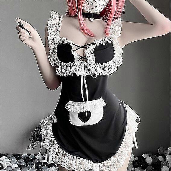 لوليتا مثير الملابس الداخلية مجموعة أنيمي خادمة تأثيري الزي للنساء ازياء Kawaii بدون أكمام اليابانية مقهى بار موحد الدانتيل الملابس