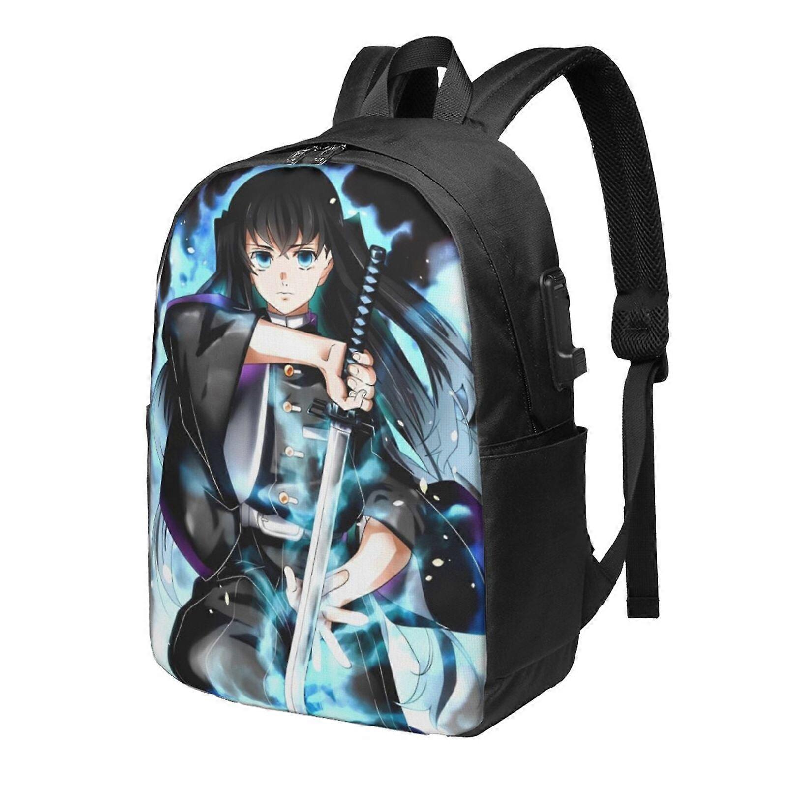 حقيبة ظهر Muichiro Tokito للرجال والنساء في سن المراهقة ، مقاومة للماء عارضة Daypack يناسب الكمبيوتر المحمول مع منفذ شحن USB ، 17 في حقيبة الكتب للسفر ، المدرسة ، المشي لمسافات طويلة