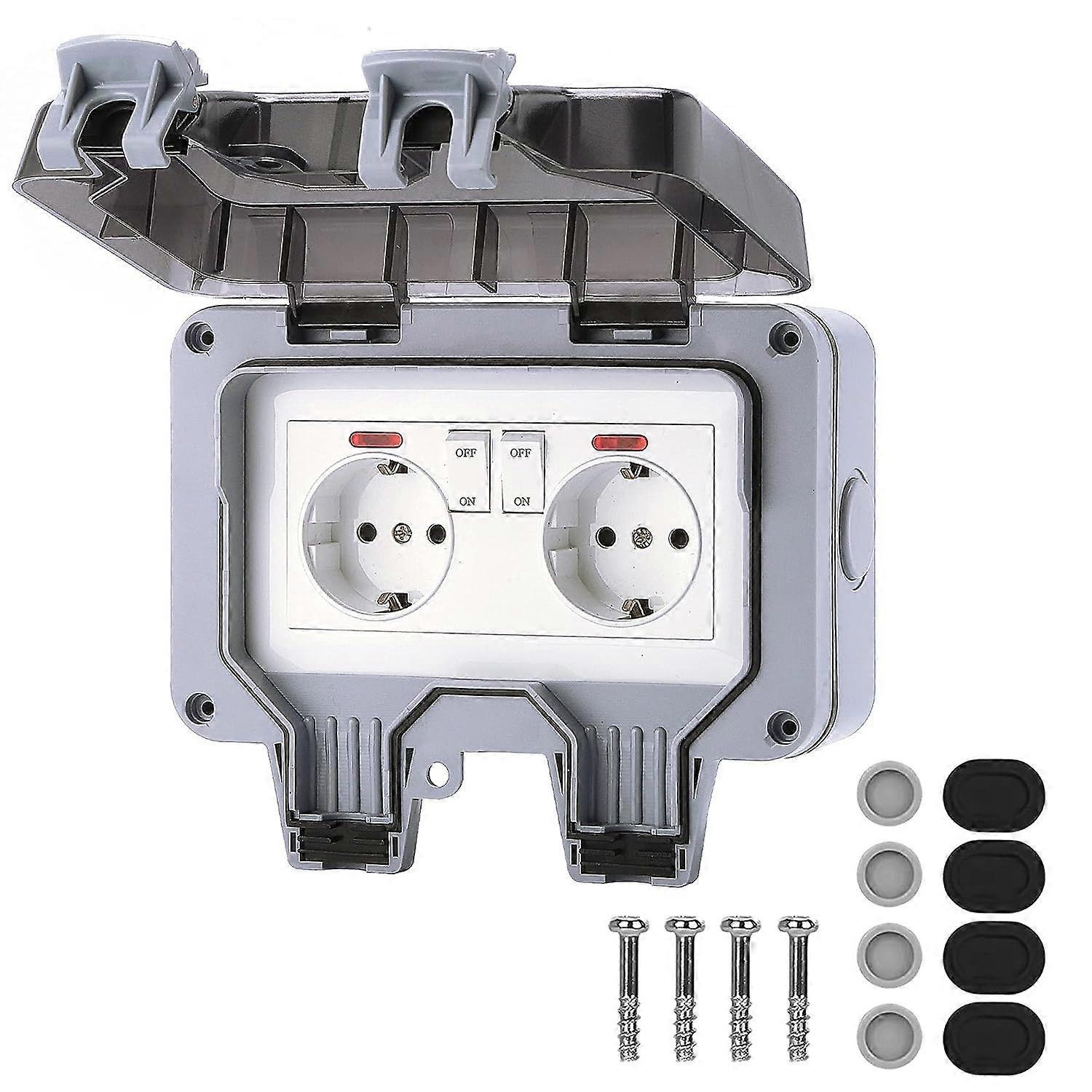 Double Waterproof Socket With Independent Switch, Ip66 Outdoor Power Socket With Protective Cover, Waterproof Wall Socket