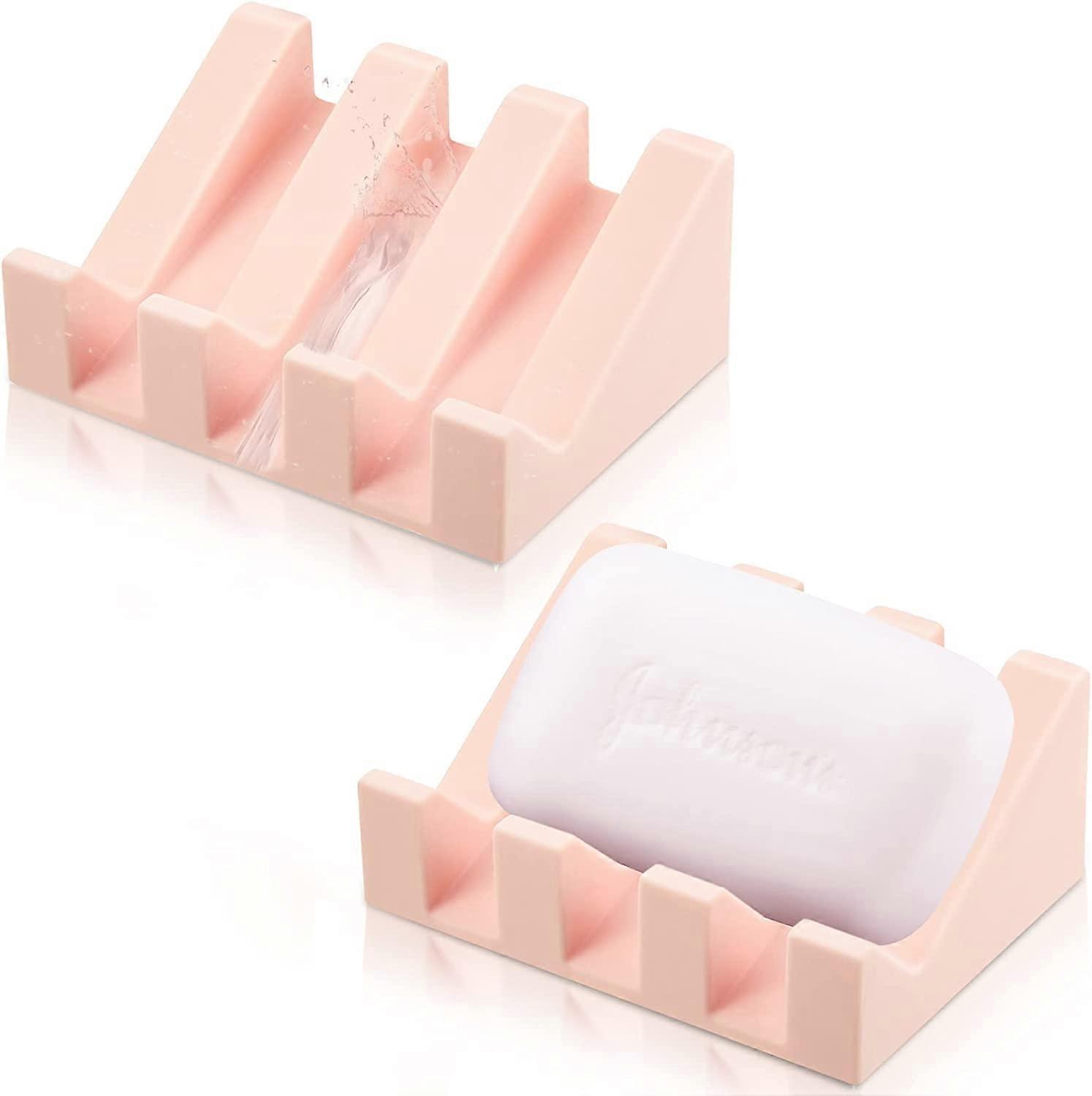 2pcs Silicone Soap Dish Self Shower Waterfall Bar Soap Holder Tray with Drain Soap Saver