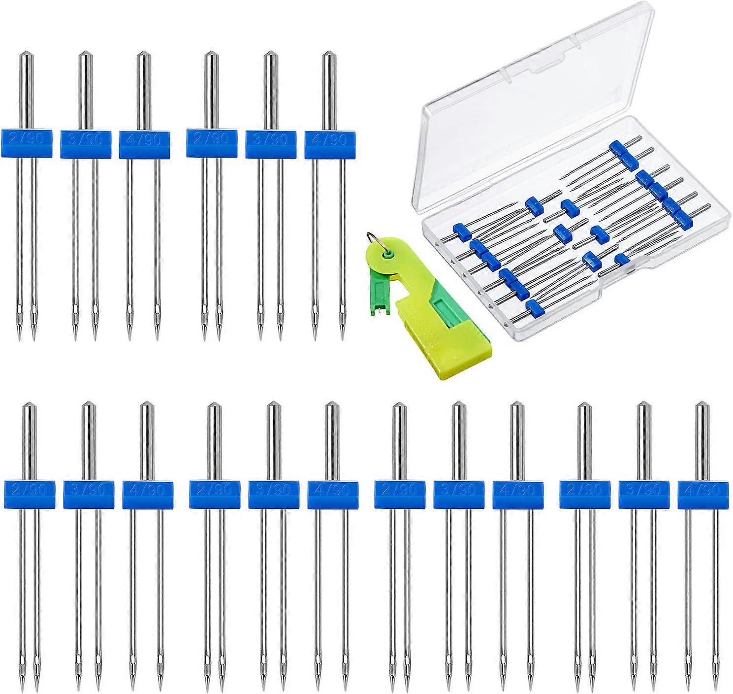 18 Pieces Sewing Machine Double Needle with Plastic Box Sewing Machine Threader