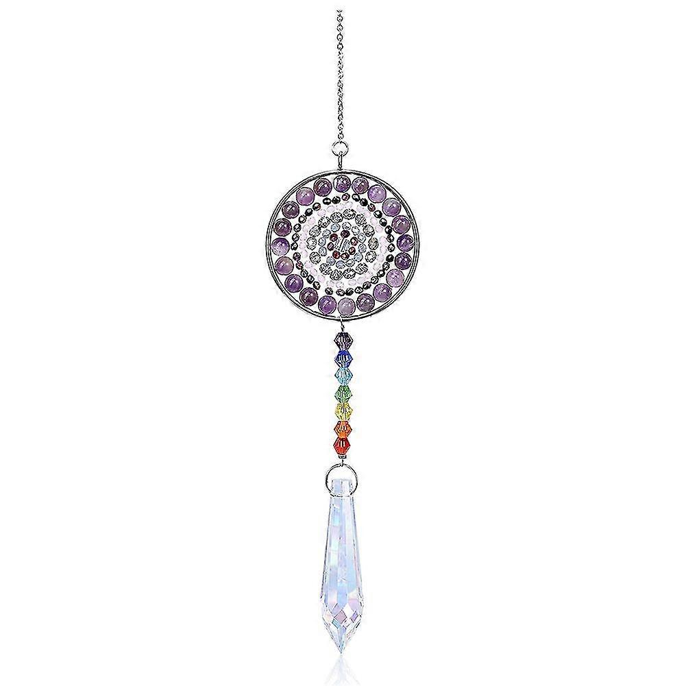 7 Chakra Crystal Suncatcher Round Crystals Bead Pendant Hanging,b