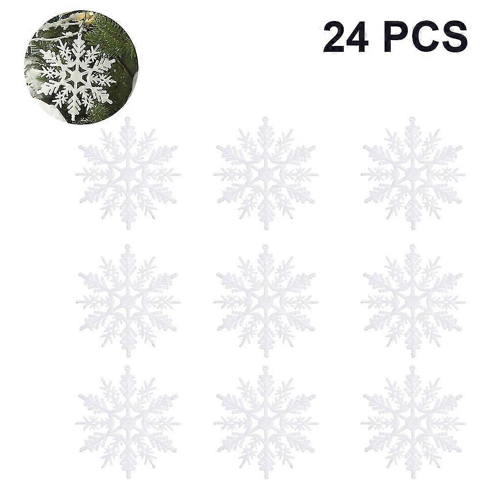 24pcs plastic glitter snowflake ornaments christmas tree decorations