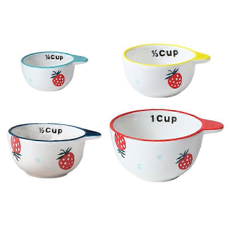 1 Set 4pcs Ceramic Measuring Cups Baking Dessert Bowls (Assorted Color)
