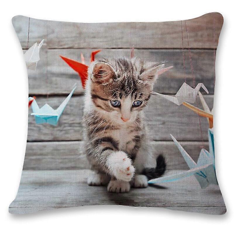 Cat and Papercranes Linen Pillowcase Bedding Sofa Throw Cushion Pillow Cover Design 469jpjcjh