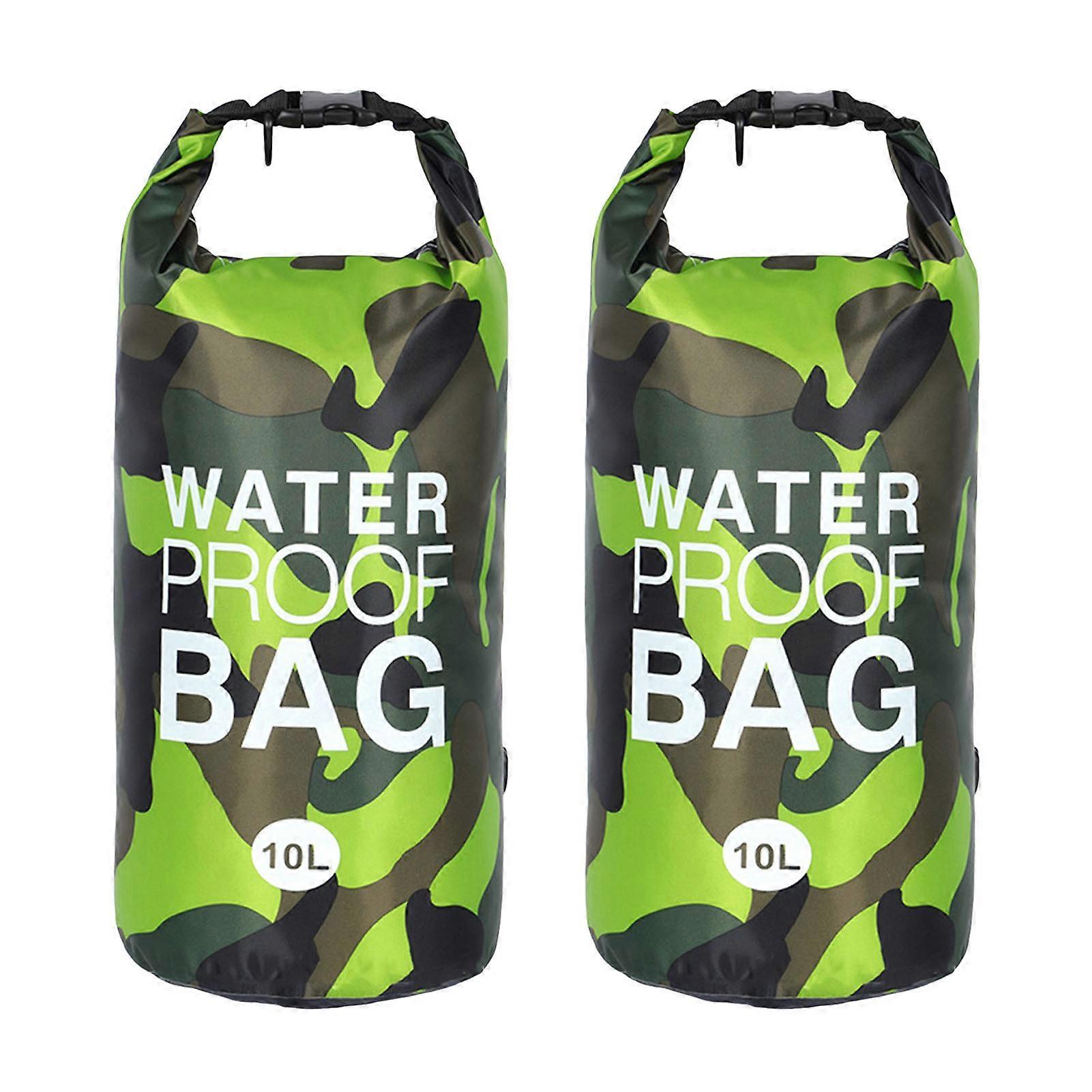 2Pcs 10L Camouflage Drifting Waterproof Bag Large Capacity Lightweight Portable Outdoor Kayaking Diving Swimming Floating Rafting Beach Dry Sack
