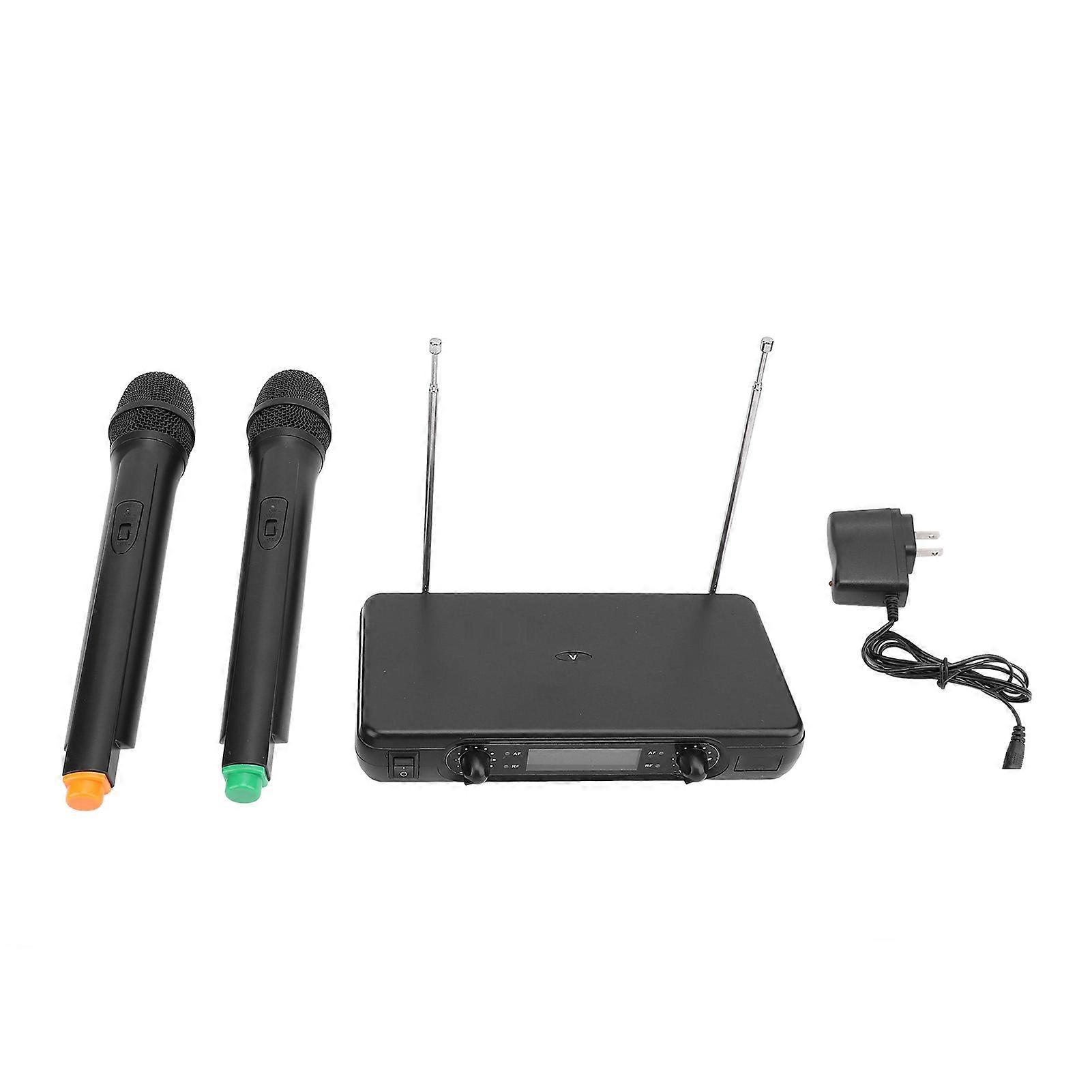 Dual Wireless Microphone System LED Display Receiver VHF Handheld Mic System 110240V US Plug