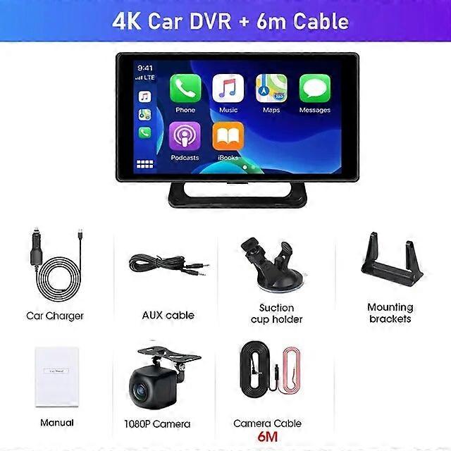 JMCQ 5" 4K bil DVR Carplay Android Auto Dash cam Dual Bluetooth bakre kamera dashbord Driving Recorder Backup Cam FM &AUX