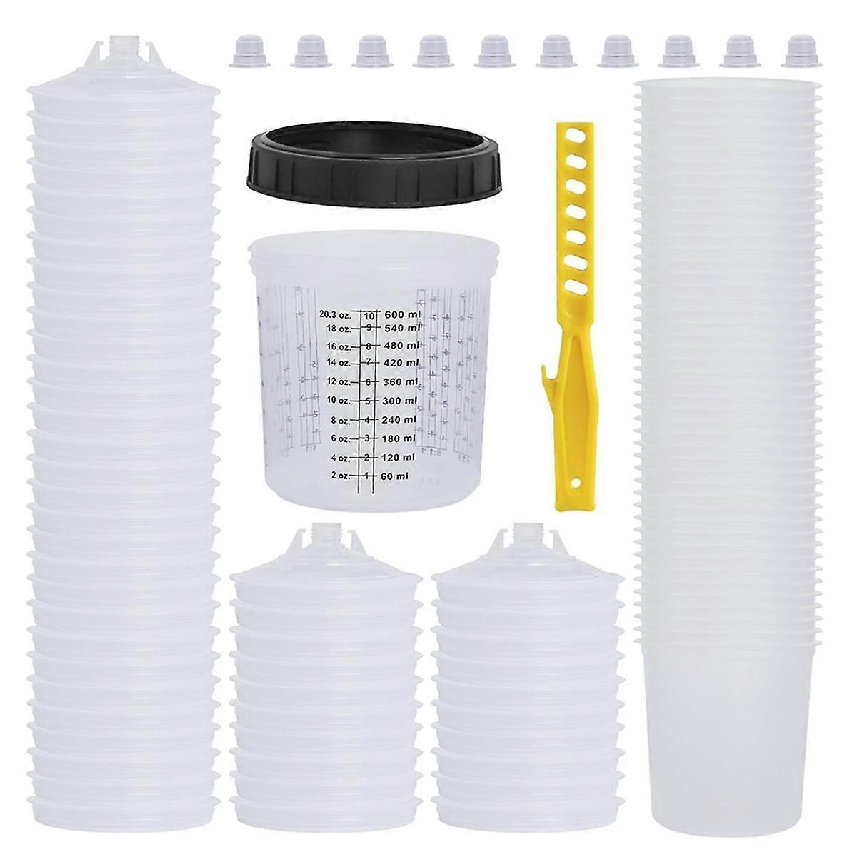 Gobelet de peinture, 50 doublures de gobelets (20 oz), 50 couvercles avec filtres, 10 bouchons, 1 gobelet dur, 1 anneau de retenue, 1 S
