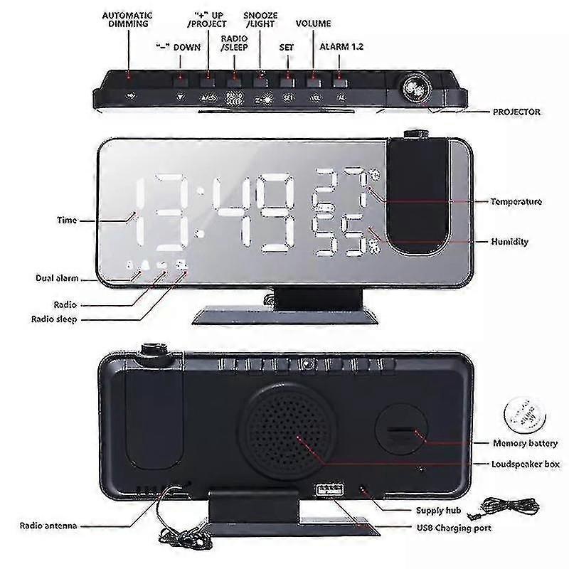 Digital Alarm Clock With Projection With Automatic Dimmer