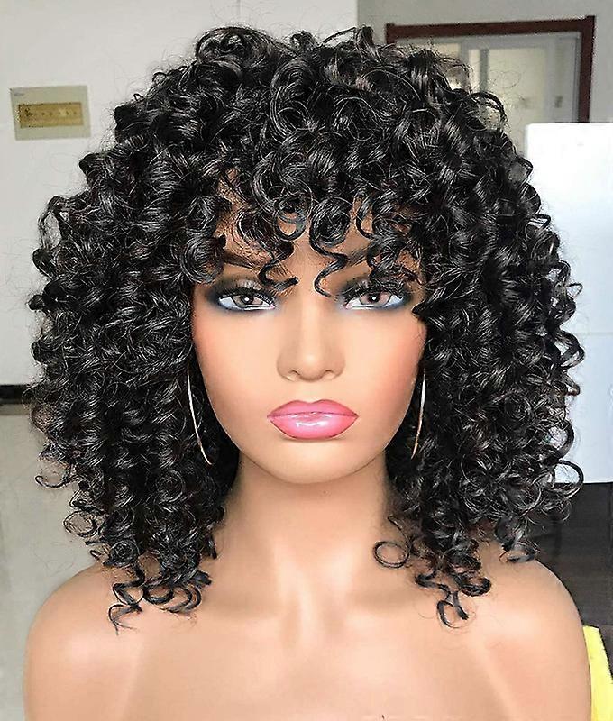 Annivia Afro Curly Wigs with Bangs Kinky Curly Wigs for Black Women Synthetic Black