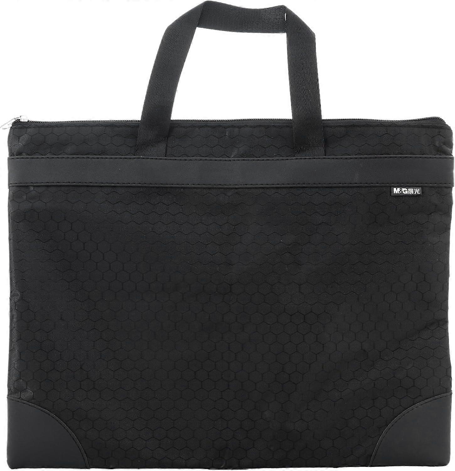 (Black) Zipper Pouch with Handle 12x15 in Large Pocket File Bag, A4 Foldable Document Storage Bag for Office Carrying Paper Files Books Filing Folder 