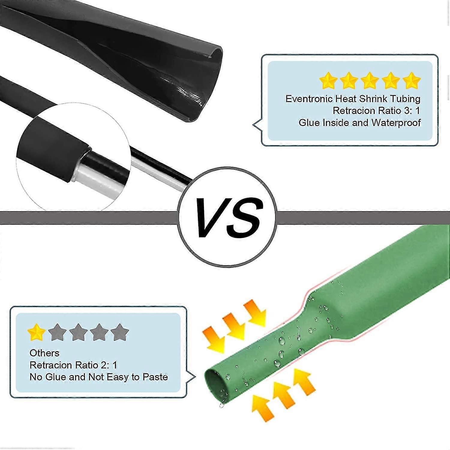 300 Pieces Of Shrink Hose With Glue Ratio 3: 1 Shrink Hose 7 Sizes, 2 Colors (black, White)