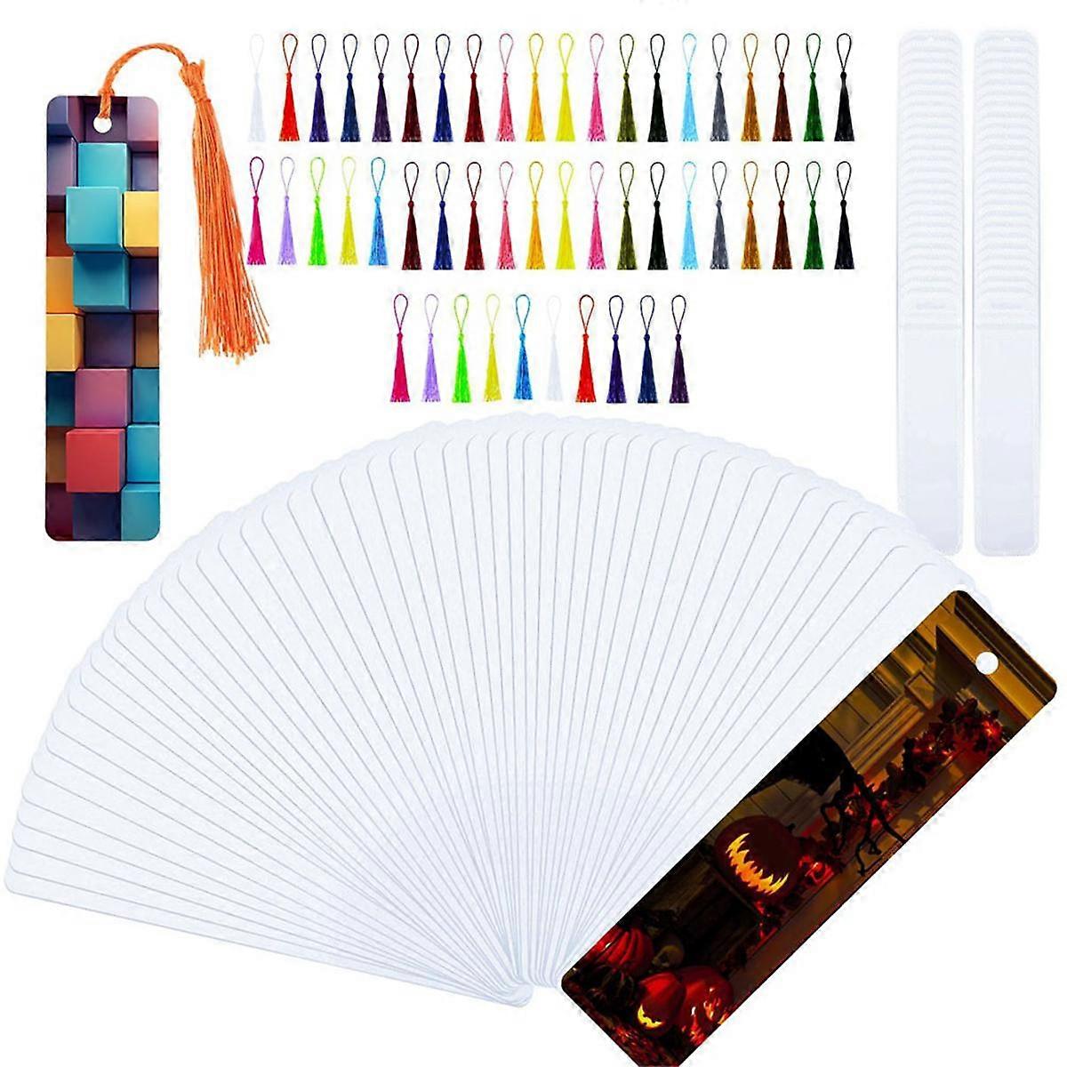 50 Sets Sublimation Blank Bookmarks, DIY Blank Aluminum Metal Bookmarks with Clear Bookmark Sleeves