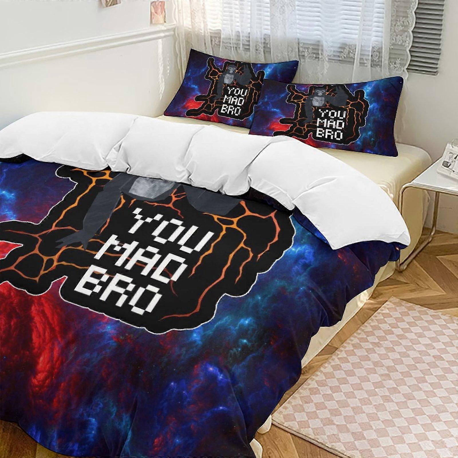 v7553  Bed Sheets Bedding Red Galaxy You Mad Bro Gorilla Tag Comforter Set Soft 3 Pcs Twin Bedding Sets Thicken for All Season, 1 Comforter  2 Pillow 