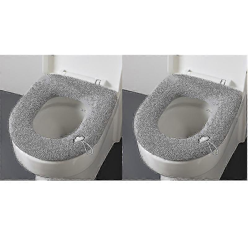 2pcs Soft Warm Toilet Seat Cover Cushion Thicken Closestool Mat Stretchable Washable Universal Toilet Seat