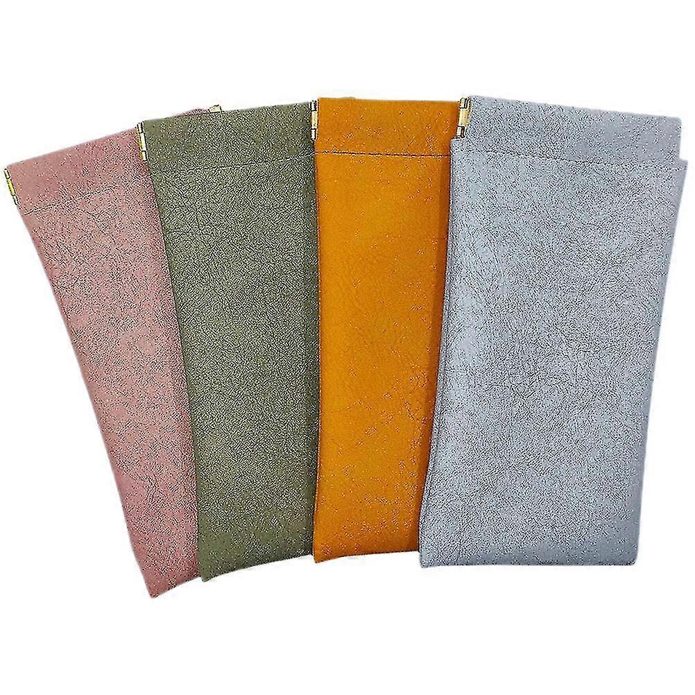 4pcs Glasses Case Leather Sunglasses Pouch Squeeze Top Soft Eyeglass Case