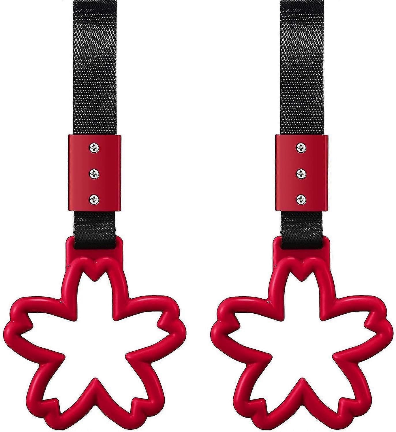 2 Pieces Jdm Tsurikawa Handle Ring Sakura Shaped Japanese Subway Train Bus Hand Straps(red)