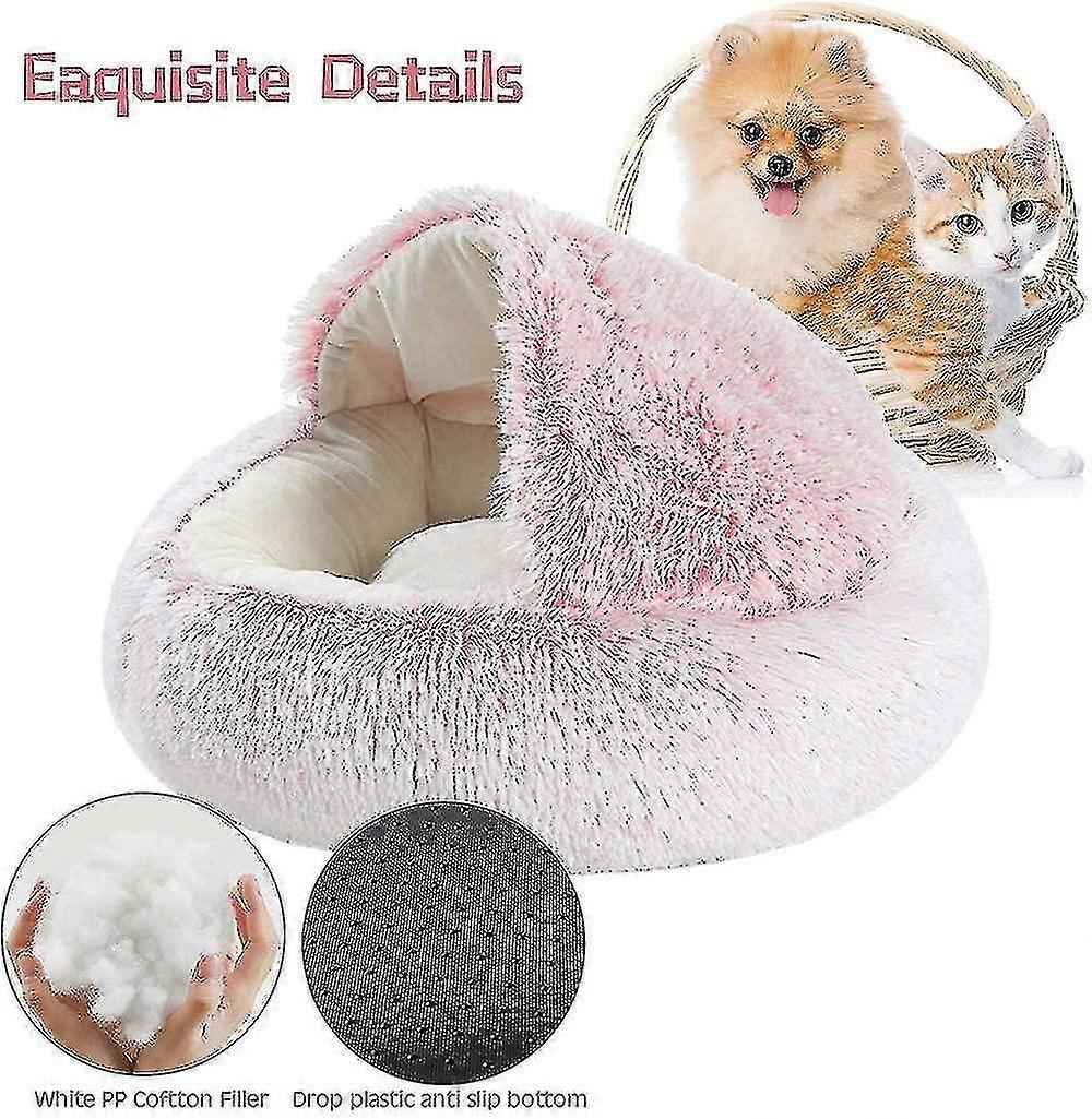 Fluffy Cat Bed, Round, Soft Plush, Den With Hood, Cat Bed, For The Winter, Warm, Sleeping Pillow, Non-slip, Machine Washable, For Cats And Puppies