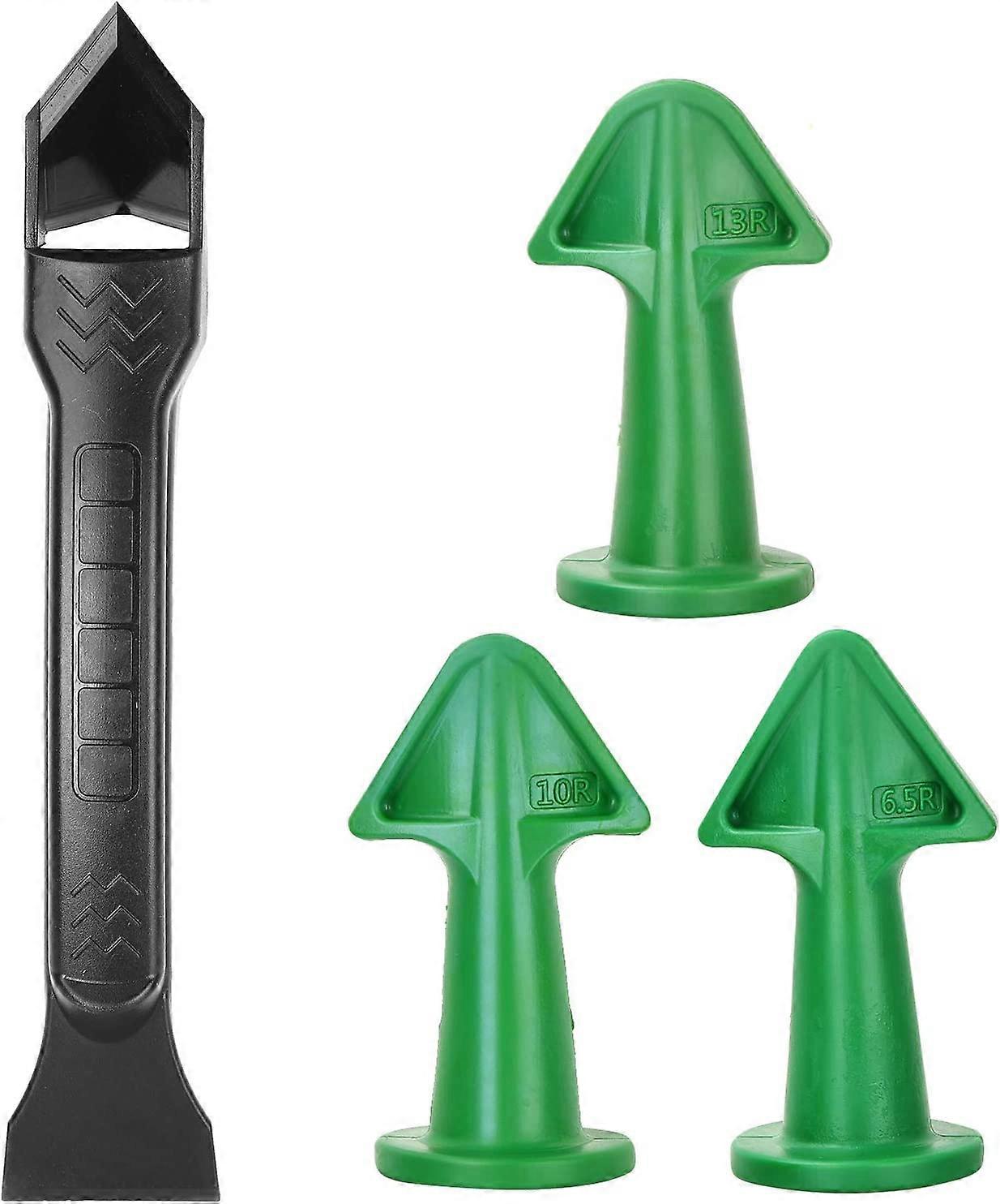 4Pcs Reusable Silicone Caulking Nozzle and Scraper Set Smoother Finishing Caulk for Kitchen Bathroom Floor Corner (Green 3 Different Spokes)