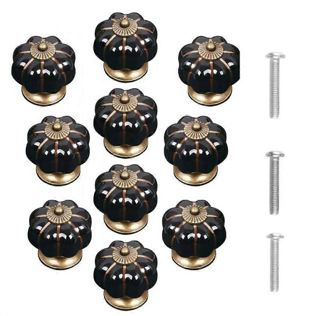 Set of 10 Vintage Ceramic Pumpkin Door Knobs Black