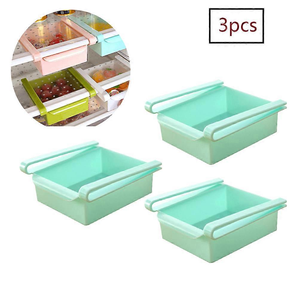 Fridge Drawer Crisper Shelf Set - Vegetable Storage Solution for Refrigerators (Blue, 3 Pieces)