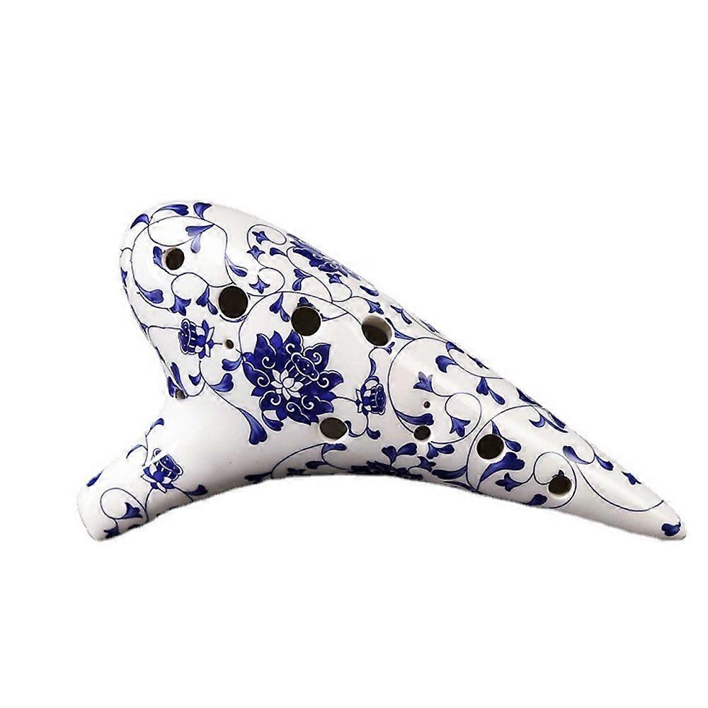 Hand Painted Blue And White Porcelain Musical Instrument - Alto C Ocarina with Neck Strap