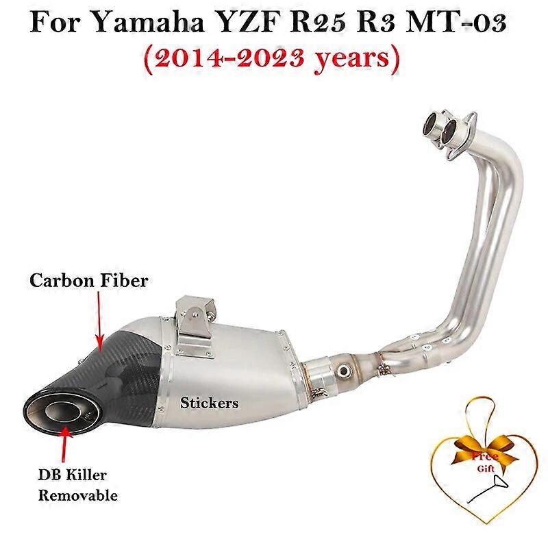 Kohle faser Voll systeme Motorrad Auspuff fr Yamaha YZF R25 R3 MT03 MT-03 2014-2018 ndern Front Link Rohr Schall dmpfer DB Killer