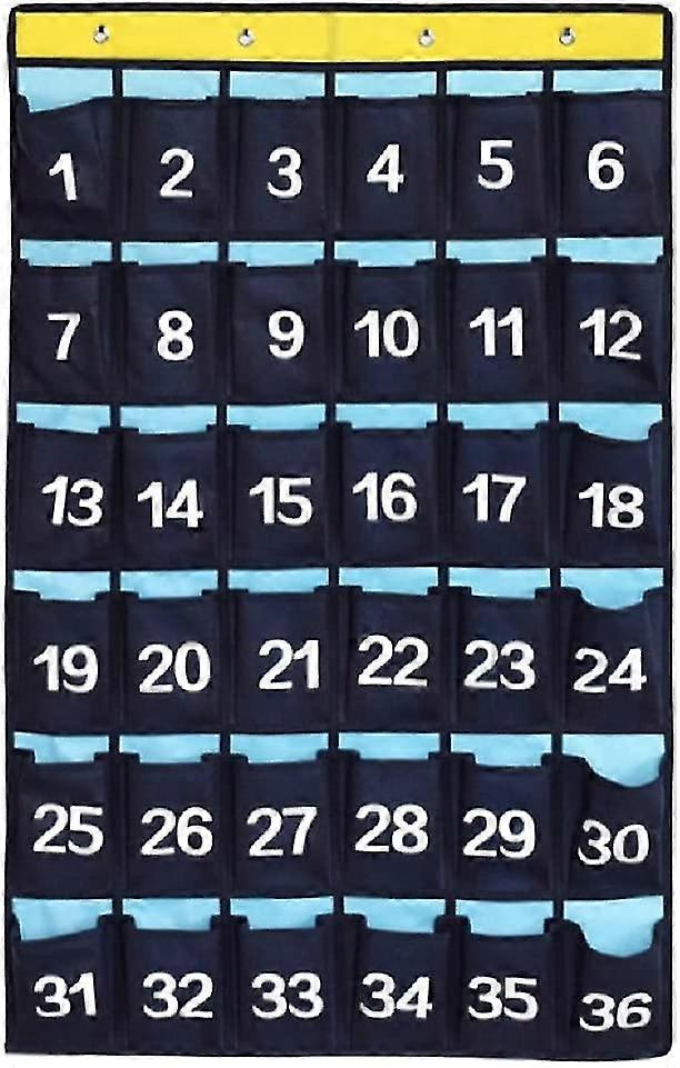 Numbered Organizer Classroom Pocket Chart For Cell Phones Calculators Holders Blue (36 Pockets)