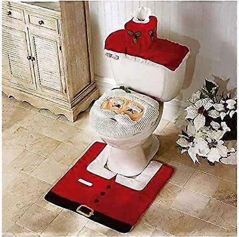 Ensemble Décoration Noël Salle De Bain 3 Pièces – Housse Siège WC Bonhomme De Neige, Tapis Antidérapant, Housse Réservoir + Boîte à Mouchoirs – Ambiance Festive Joyeuse