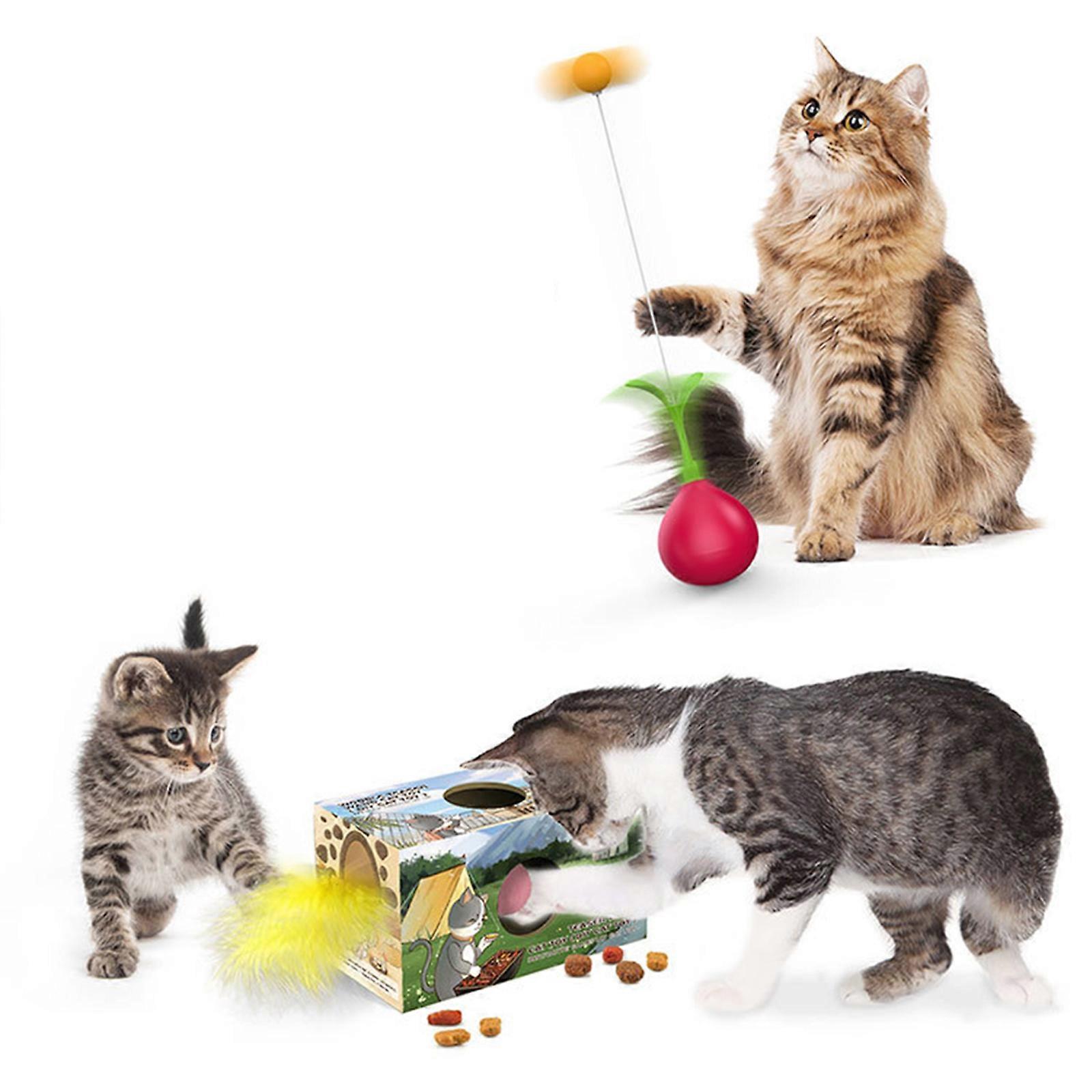 2-in-1 Cat Toy, Interactive Cat Toy for Indoor Cats Self-Righting Rocking Feather Cat Toy, Cat-Digging Hole Toy Birthday Gift