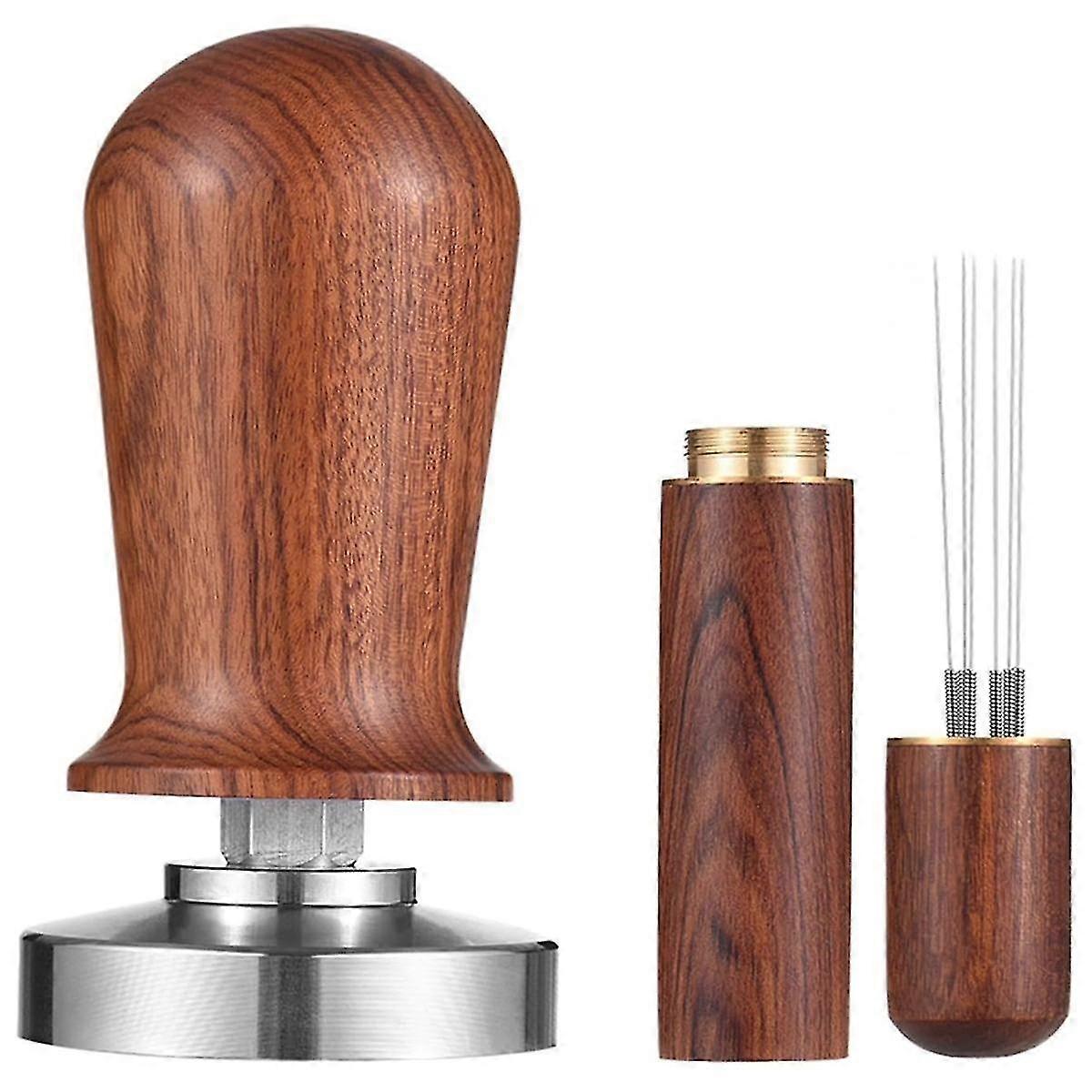 51mm Espresso Tamper & Stirrer Set with Wooden Handle Press and WDT Tool compatible with Espresso Ma