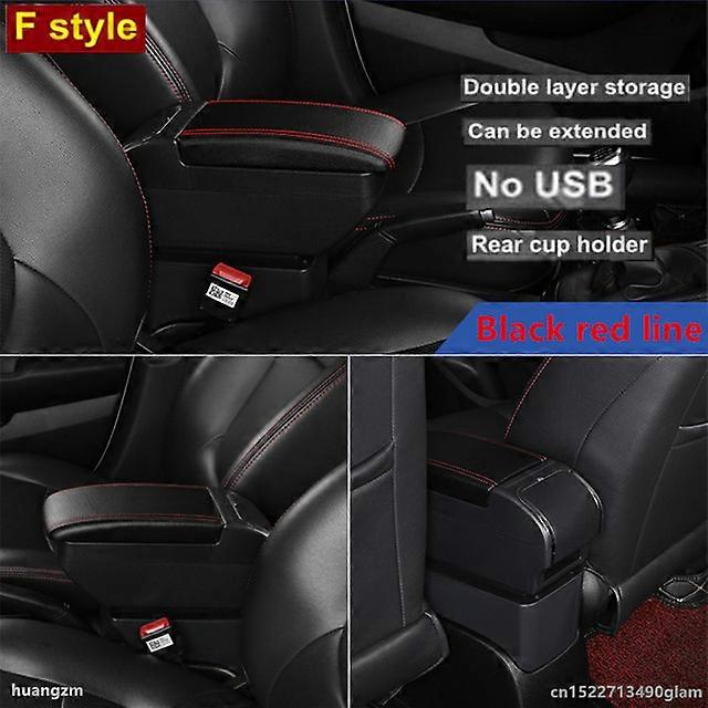 Bracciolo Centrale Auto Per Ford Fiesta 2009-2017 - Console Con Doppio Scomparto E Portabevande - 2 Porte USB Rapide - Pelle Resistente - Linea Nera