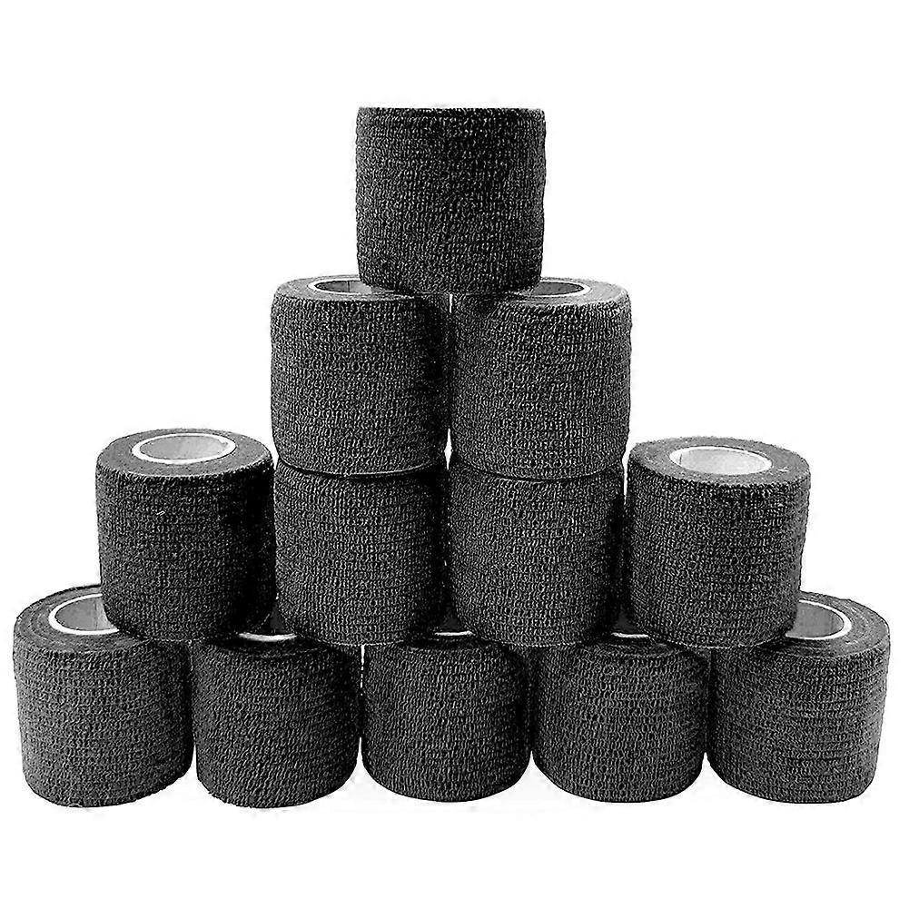 12 Pcs Black Elastic Self-Adhesive Bandage 5 cm Sports Fixed Elastic Bandage for Sports Injuries an