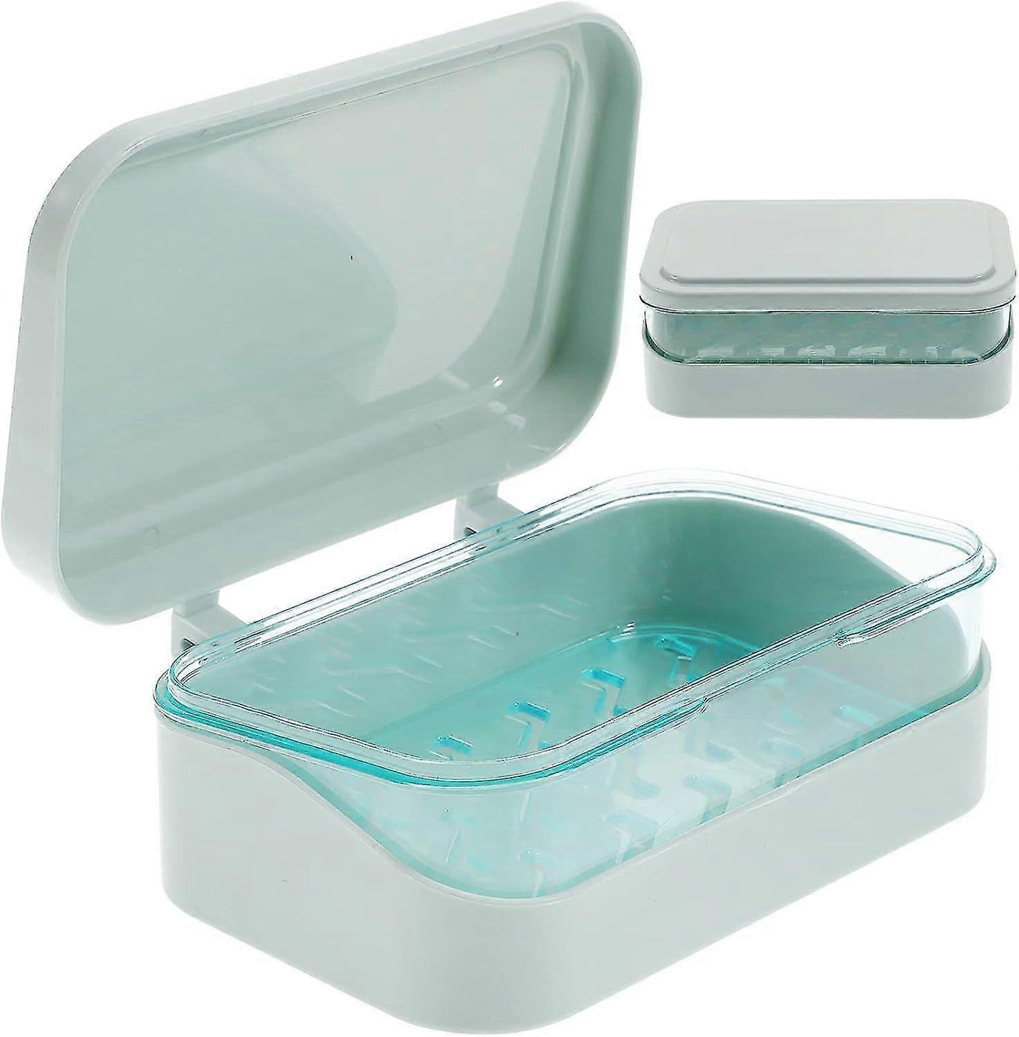 1pc Soap Box With Removable Drainer And Lid - 2 Layers Rectangular Soap Dish