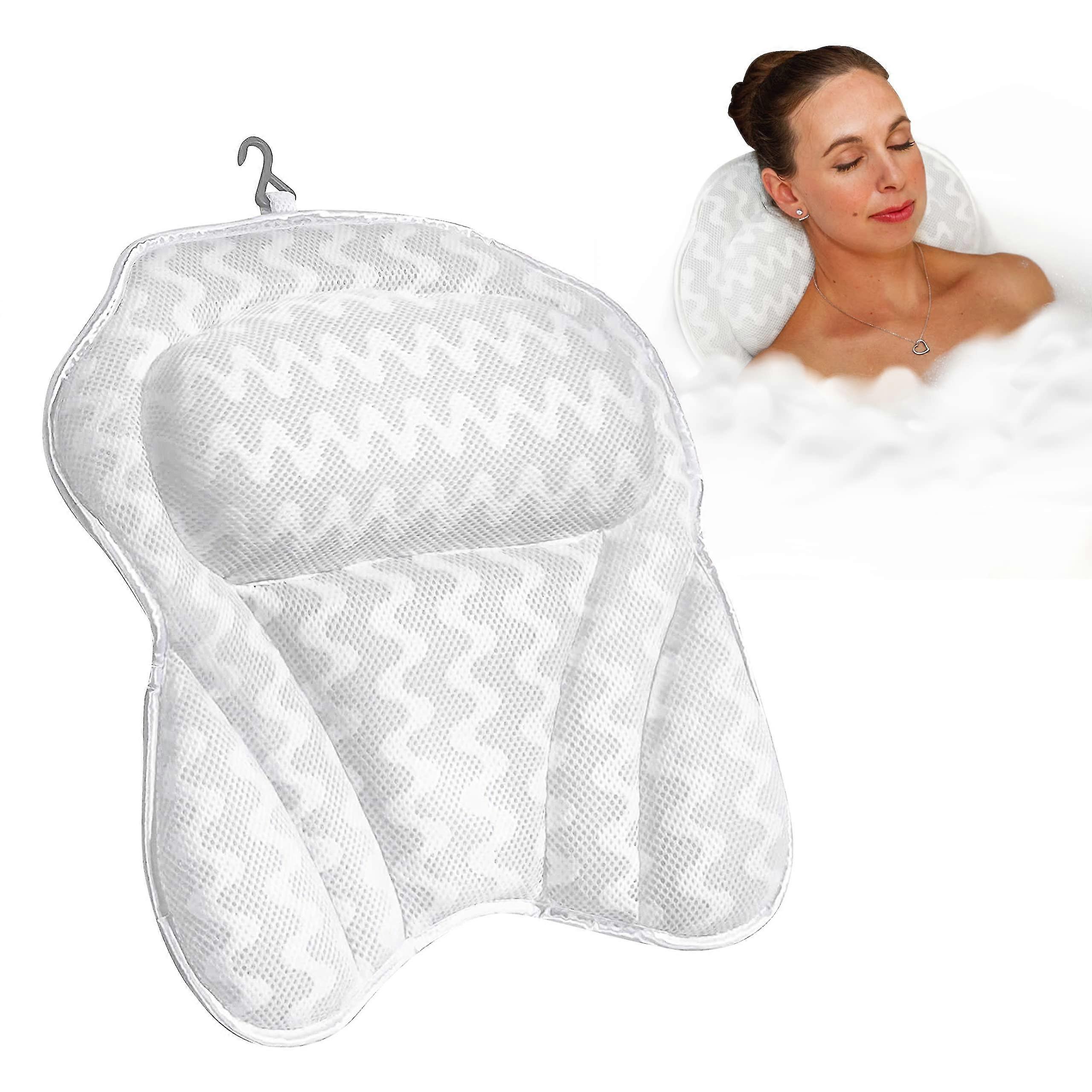 Machine washable mesh bath pillows, bath headrest suction cups