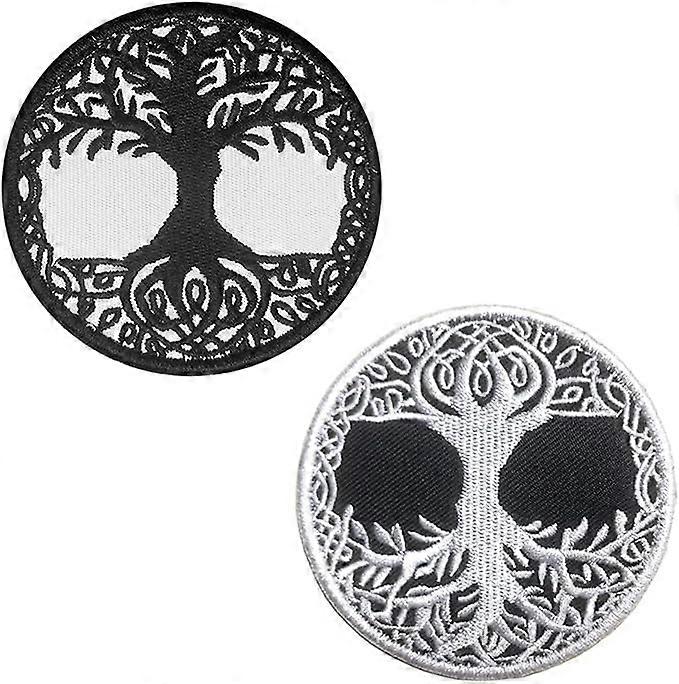 2 pieces of Tree of Life patch embroidery (black and white) badge hook and loop badge patch backpack hat jacket vest pocket dog strap