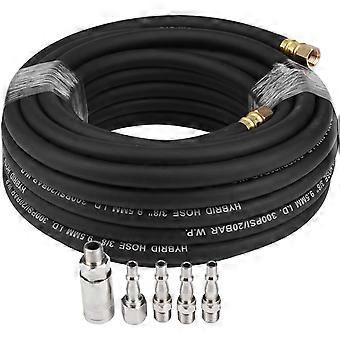 Compressed Air Line,15m Flexible Rubber Pneumatic Air Line Hose with 5 Pneumatic Fittings,Rubber Compressed Air Hose Pneumatic Air Hose for Various Si