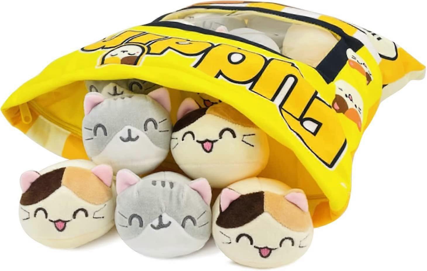 Coussin Jouet En Peluche – Kit De 8 Petites Peluches à Sortir Ou Garder – Chat Et Pudding – Cadeau Original Pour Enfants