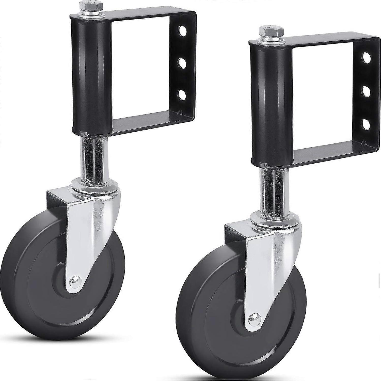 Pack of 2 Aging Resistant Rubber Spring Loaded Gate Casters with Universal Mounting Plate, 100kg Capacity, 100mm, Black