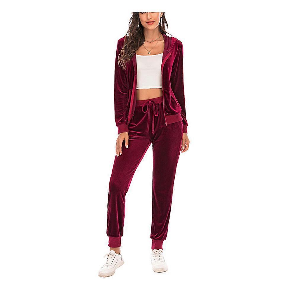 Women's Casual Velour Tracksuit Two-Piece Loungewear Set Pullover Sweatpants