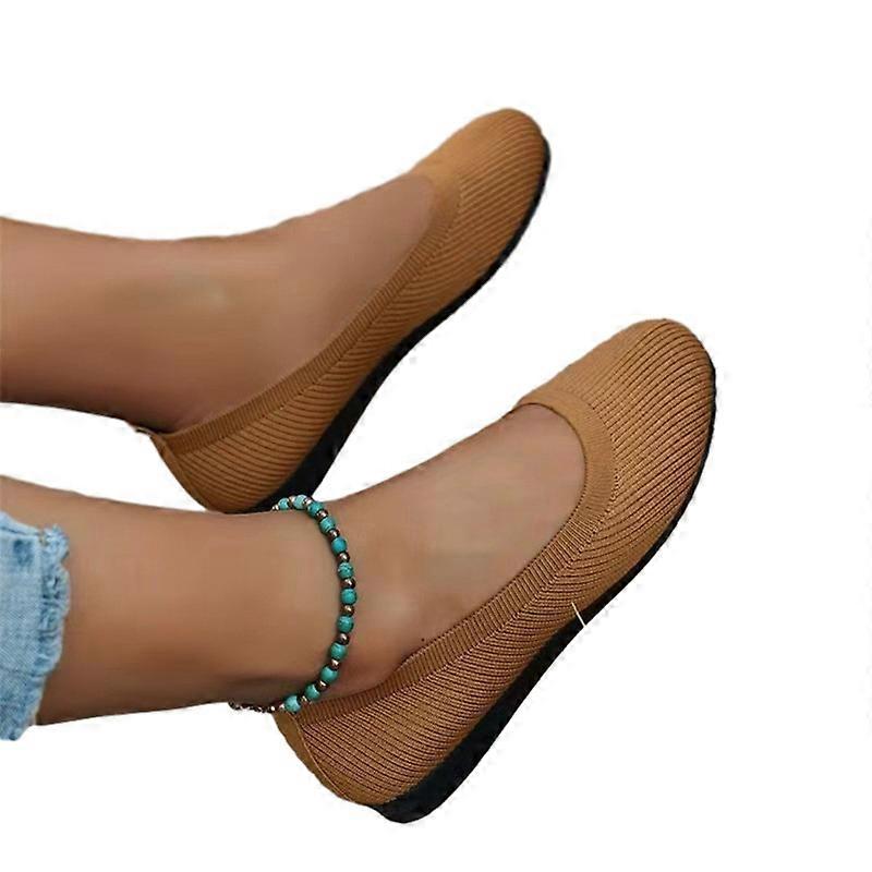 Ladies Breathable Knitting Round Head Flat Comfortable Casual Single Shoes